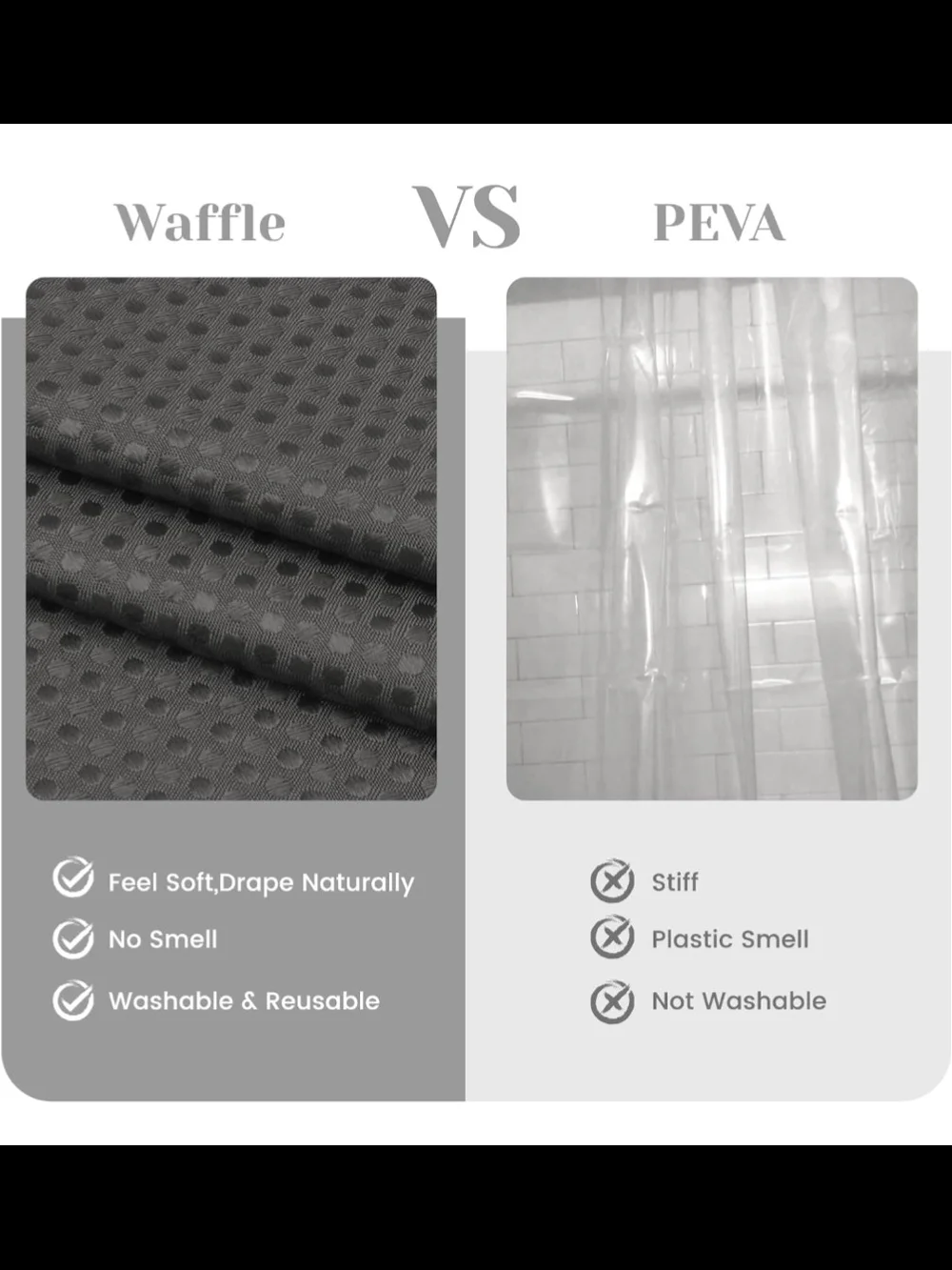 Gray Waffle Shower Curtain for Bathroom Hotel Style